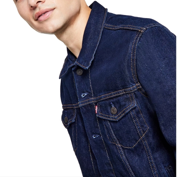 *NWT* Levi's dark blue Men's Regular Fit Non-Stretch Denim Trucker Jacket - Picture 4 of 9